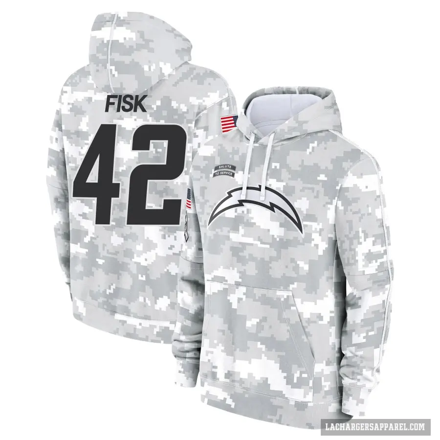 Youth ＃42 Tucker Fisk Los Angeles Chargers Arctic Camo 2024 Salute to Service Club Fleece Pullover Hoodie