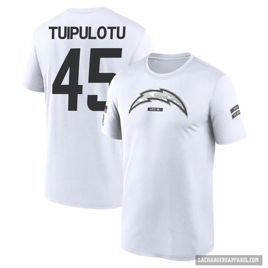 Youth ＃45 Tuli Tuipulotu Los Angeles Chargers White 2024 Salute to Service Performance T-Shirt
