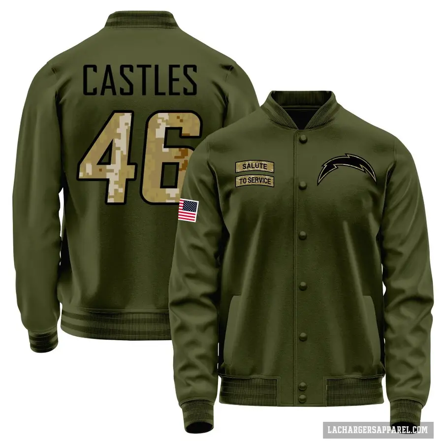 Youth ＃46 McCallan Castles Los Angeles Chargers Olive Salute to Service Sideline Performance Jacket