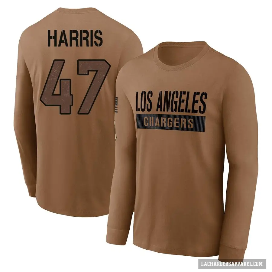 Youth ＃47 Josh Harris Los Angeles Chargers Brown 2023 Salute To Service Long Sleeve T-Shirt