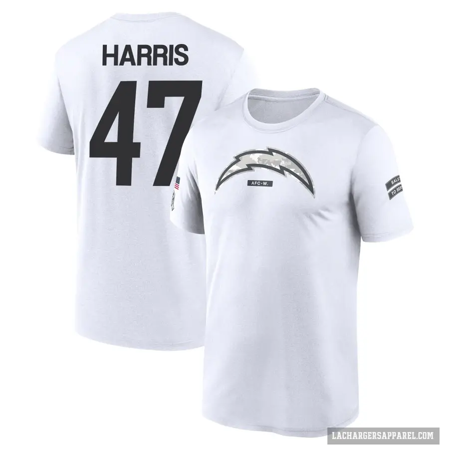 Youth ＃47 Josh Harris Los Angeles Chargers White 2024 Salute to Service Performance T-Shirt