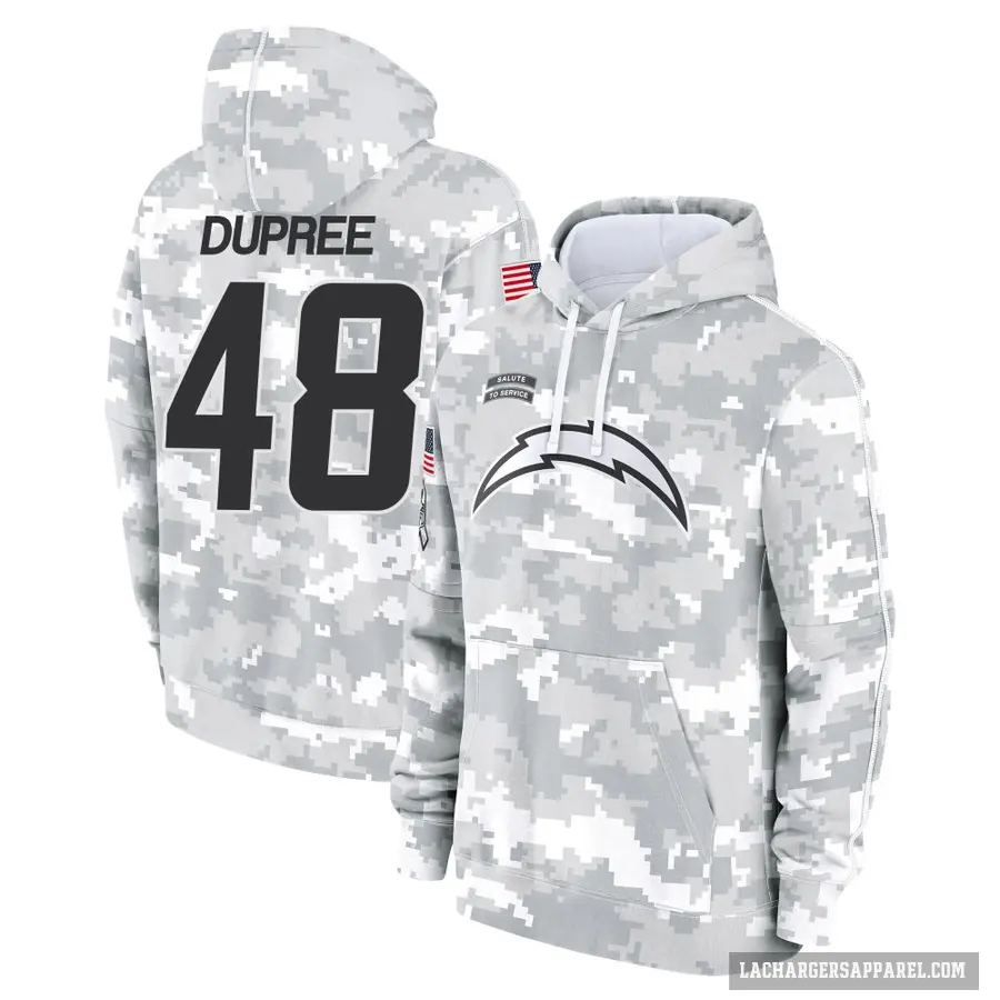 Youth ＃48 Bud Dupree Los Angeles Chargers Arctic Camo 2024 Salute to Service Club Fleece Pullover Hoodie