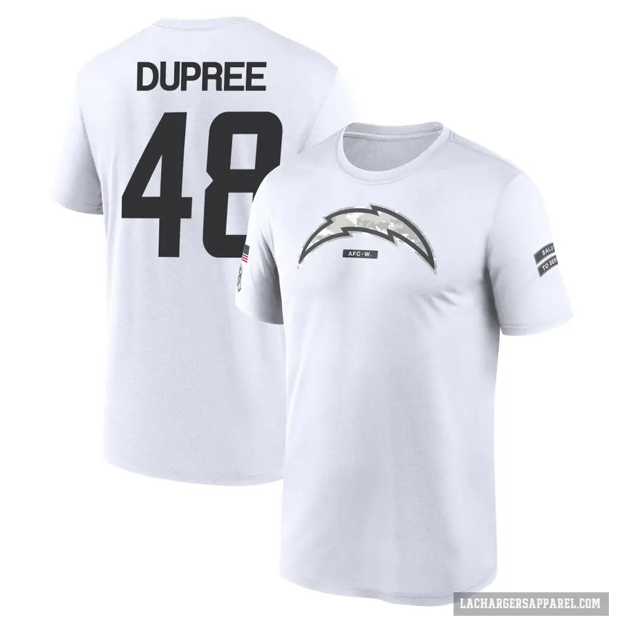 Youth ＃48 Bud Dupree Los Angeles Chargers White 2024 Salute to Service Performance T-Shirt