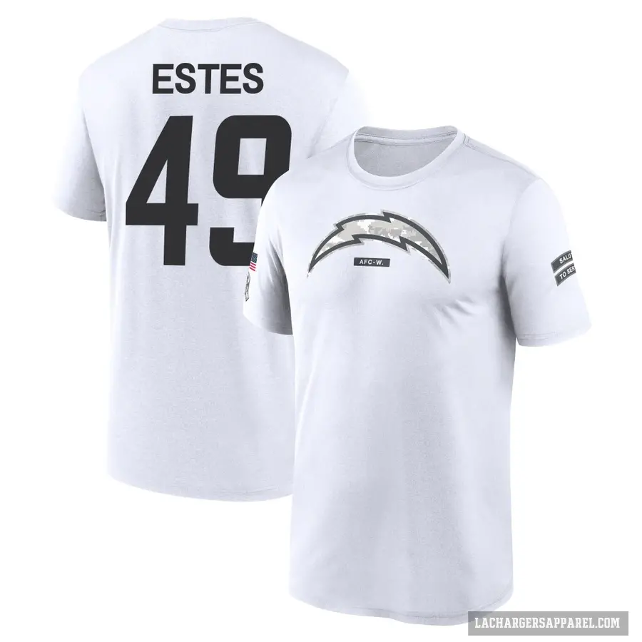 Youth ＃49 Mike Estes Los Angeles Chargers White 2024 Salute to Service Performance T-Shirt