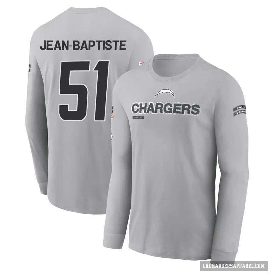Youth ＃51 Jeremiah Jean-Baptiste Los Angeles Chargers Gray 2024 Salute to Service Long Sleeve T-Shirt