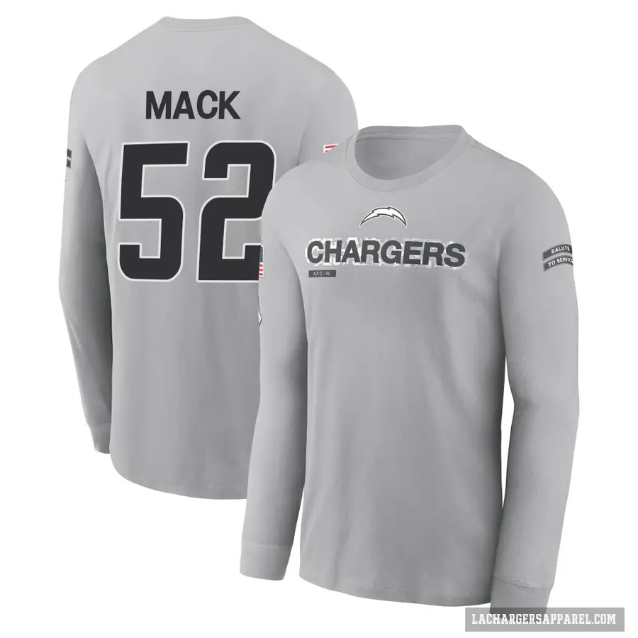 Youth ＃52 Khalil Mack Los Angeles Chargers Gray 2024 Salute to Service Long Sleeve T-Shirt