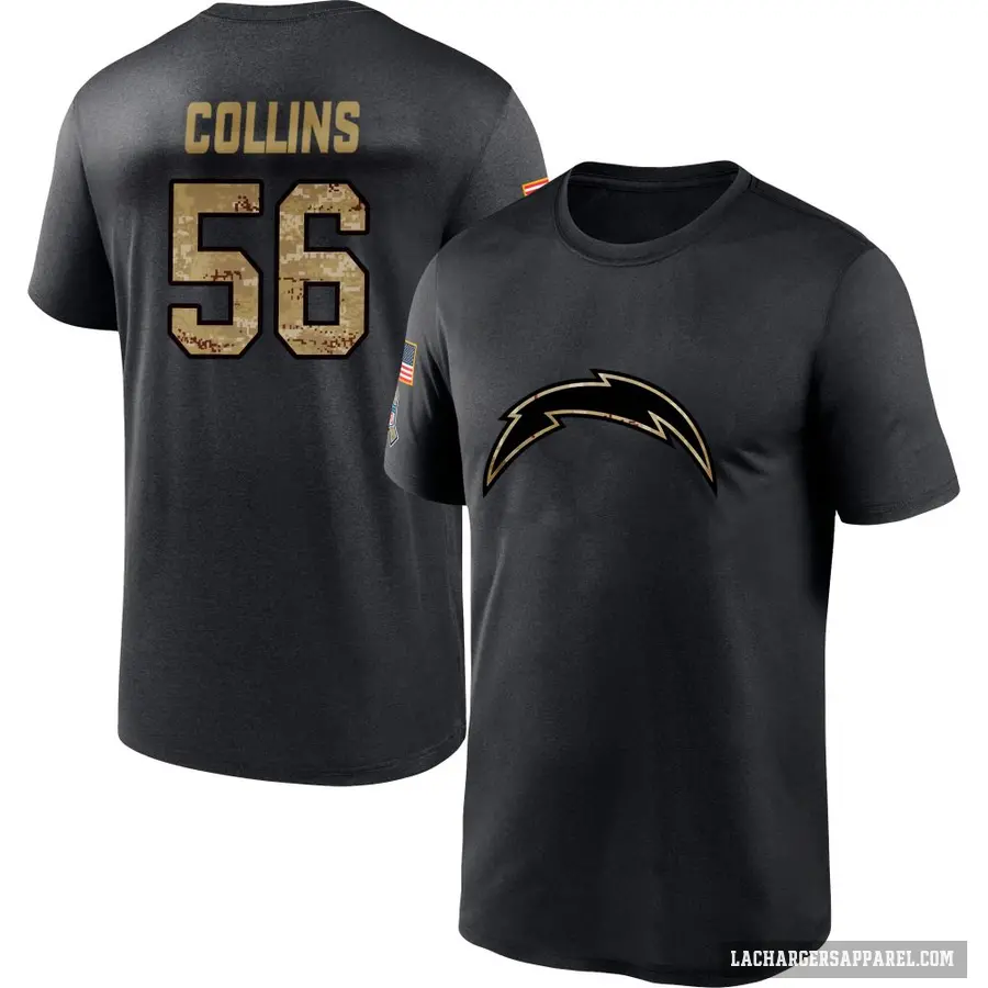 Youth ＃56 Chris Collins Los Angeles Chargers Black 2020 Salute To Service Performance T-Shirt