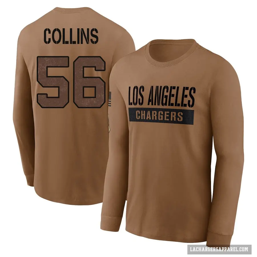 Youth ＃56 Chris Collins Los Angeles Chargers Brown 2023 Salute To Service Long Sleeve T-Shirt