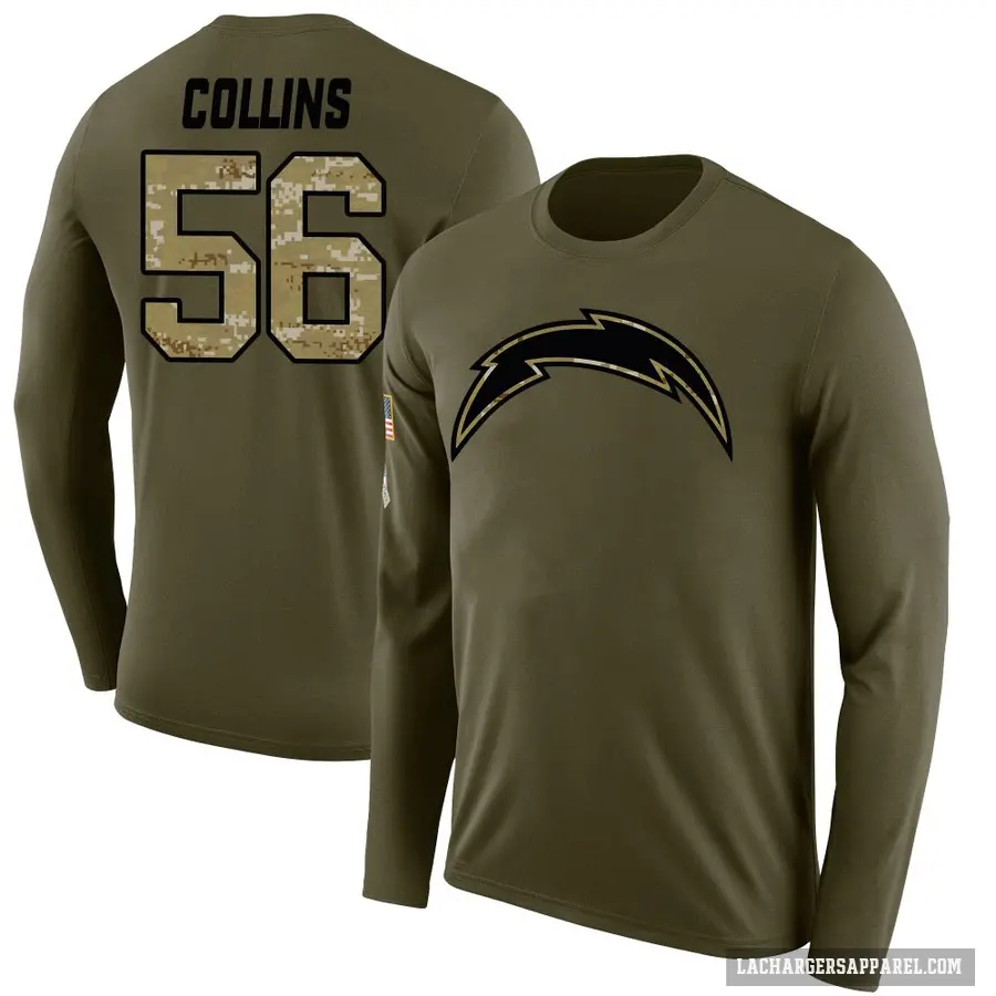 Youth ＃56 Chris Collins Los Angeles Chargers Olive Salute to Service Sideline Long Sleeve T-Shirt