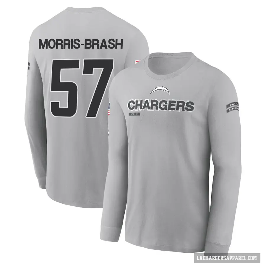 Youth ＃57 Tre'Mon Morris-Brash Los Angeles Chargers Gray 2024 Salute to Service Long Sleeve T-Shirt