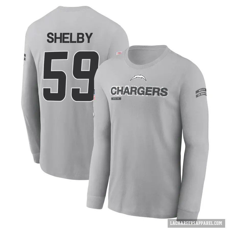 Youth ＃59 Ty Shelby Los Angeles Chargers Gray 2024 Salute to Service Long Sleeve T-Shirt
