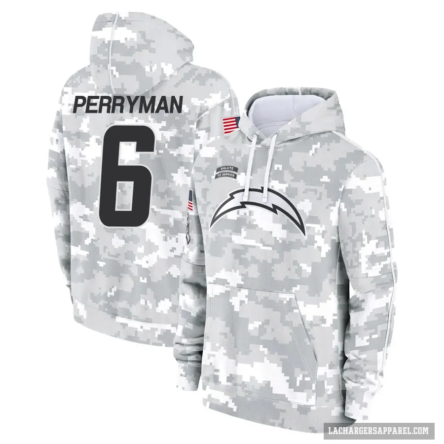 Youth ＃6 Denzel Perryman Los Angeles Chargers Arctic Camo 2024 Salute to Service Club Fleece Pullover Hoodie