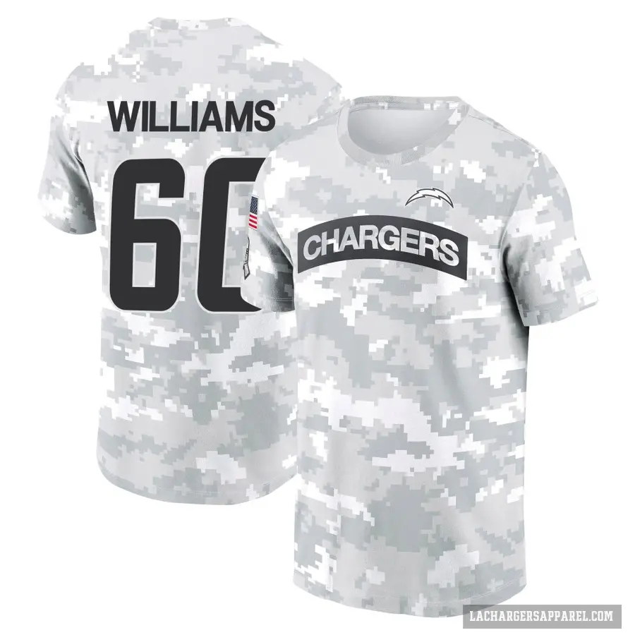 Youth ＃60 Bucky Williams Los Angeles Chargers Camo Arctic 2024 Salute to Service Performance T-Shirt