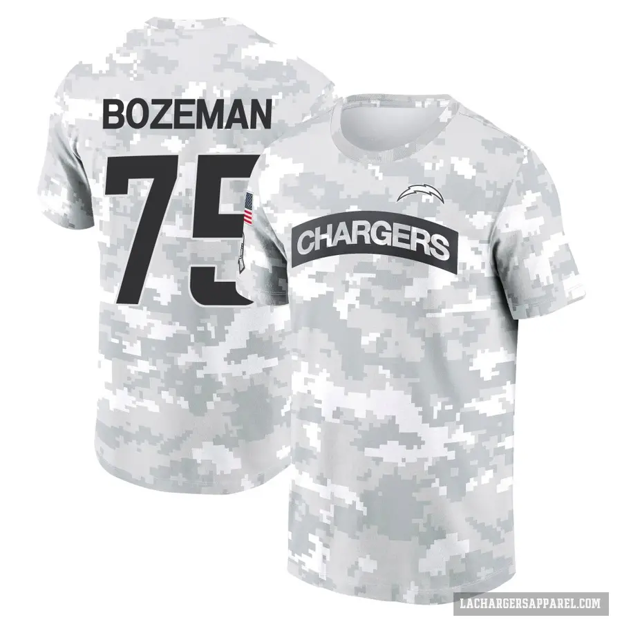 Youth ＃75 Bradley Bozeman Los Angeles Chargers Camo Arctic 2024 Salute to Service Performance T-Shirt