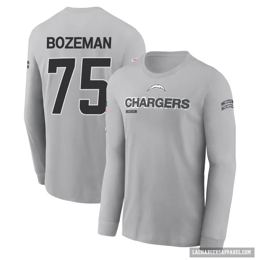 Youth ＃75 Bradley Bozeman Los Angeles Chargers Gray 2024 Salute to Service Long Sleeve T-Shirt