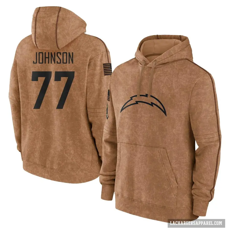 Youth ＃77 Zion Johnson Los Angeles Chargers Brown 2023 Salute To Service Club Pullover Hoodie