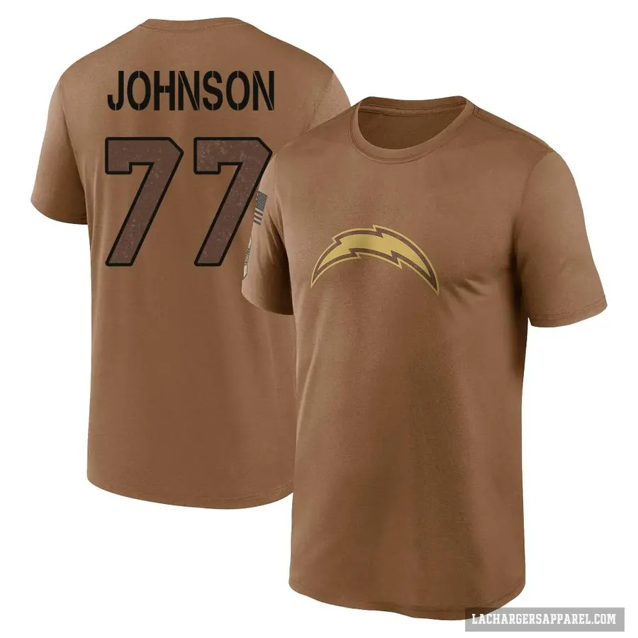 Youth ＃77 Zion Johnson Los Angeles Chargers Brown 2023 Salute To Service Performance T-Shirt