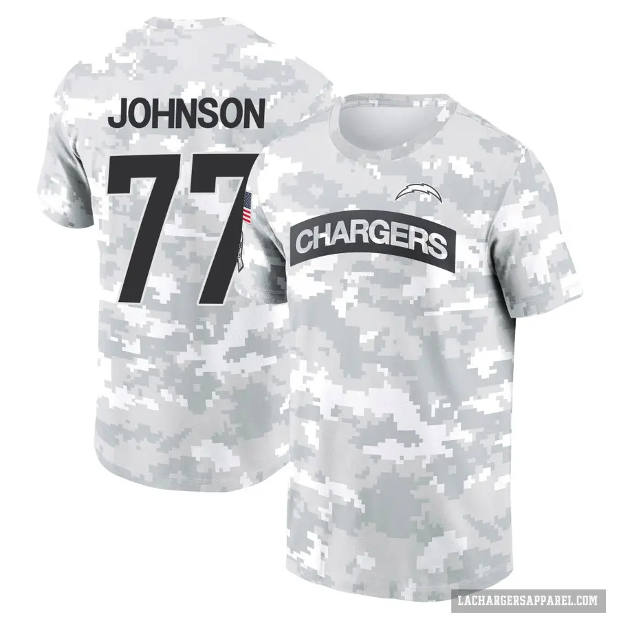Youth ＃77 Zion Johnson Los Angeles Chargers Camo Arctic 2024 Salute to Service Performance T-Shirt