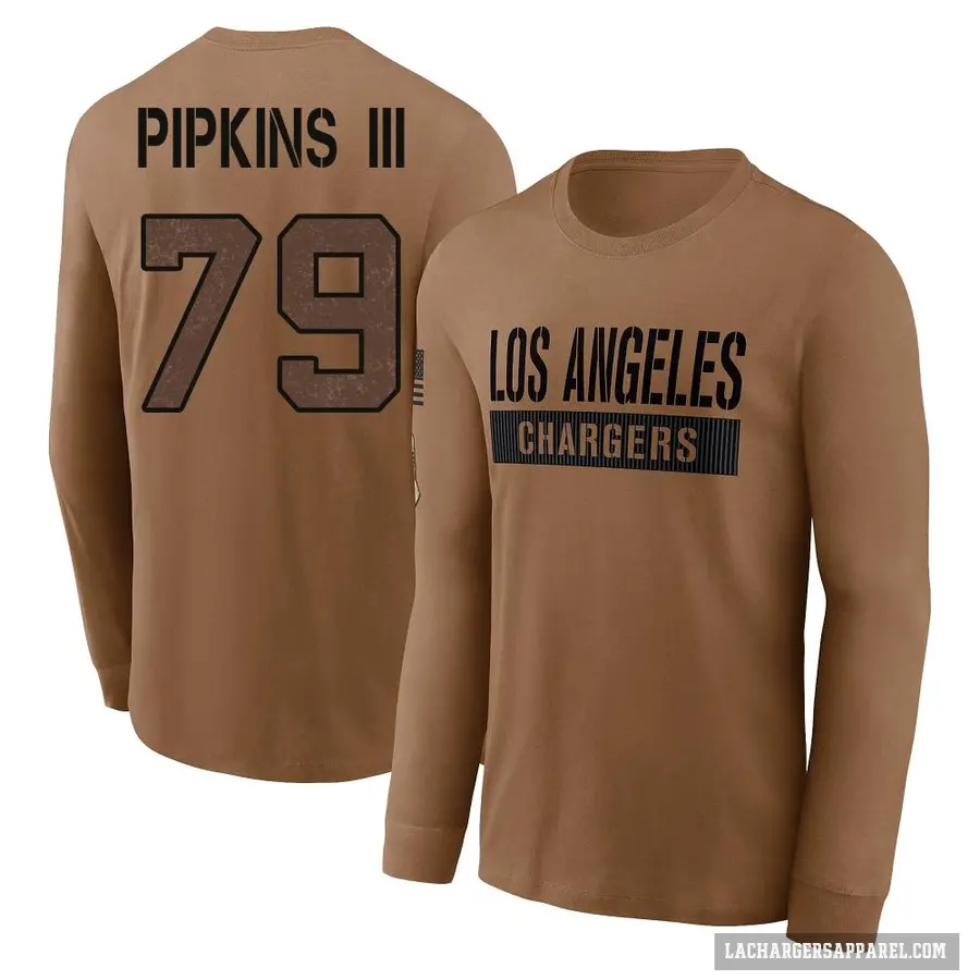 Youth ＃79 Trey Pipkins III Los Angeles Chargers Brown 2023 Salute To Service Long Sleeve T-Shirt