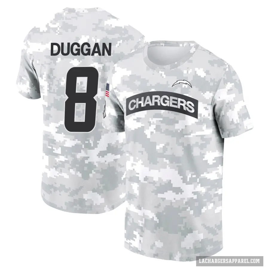 Youth ＃8 Max Duggan Los Angeles Chargers Camo Arctic 2024 Salute to Service Performance T-Shirt