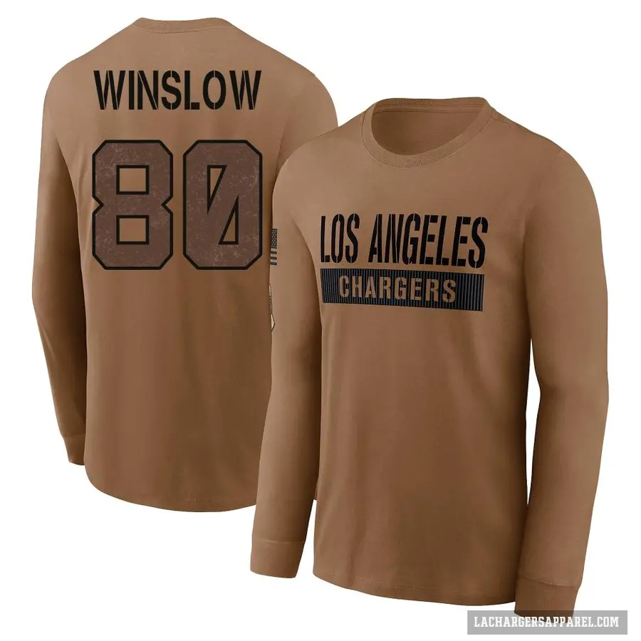 Youth ＃80 Kellen Winslow Los Angeles Chargers Brown 2023 Salute To Service Long Sleeve T-Shirt
