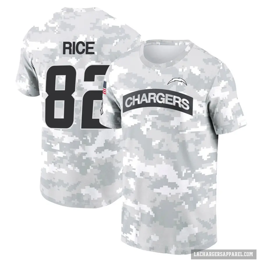 Youth ＃82 Brenden Rice Los Angeles Chargers Camo Arctic 2024 Salute to Service Performance T-Shirt