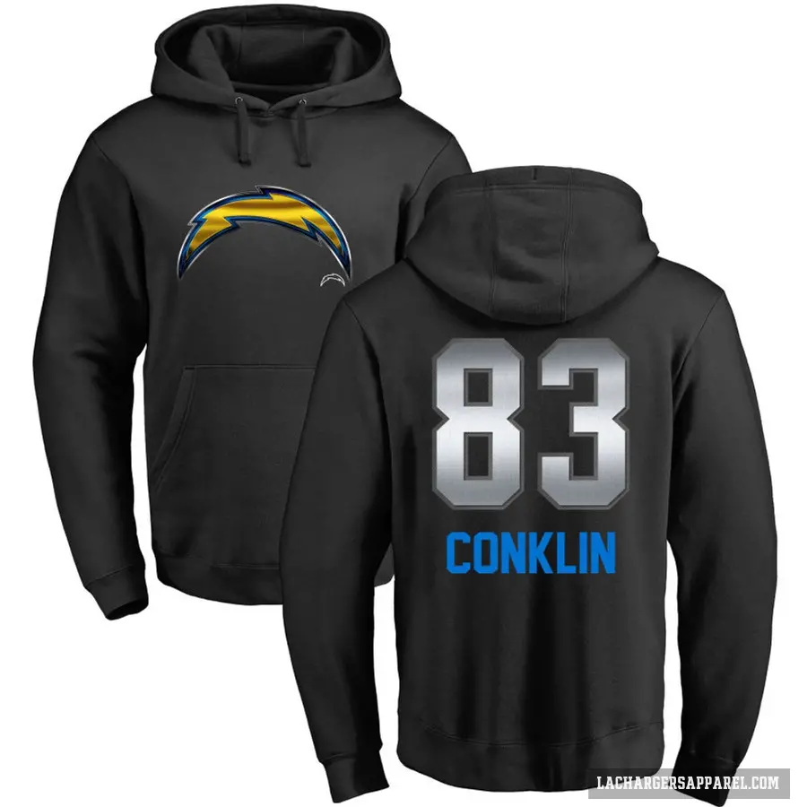 Youth ＃83 Tyler Conklin Los Angeles Chargers Black Midnight Mascot Pullover Hoodie