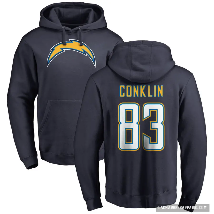 Youth ＃83 Tyler Conklin Los Angeles Chargers Navy Pro Line by Branded Name & Number Pullover Hoodie