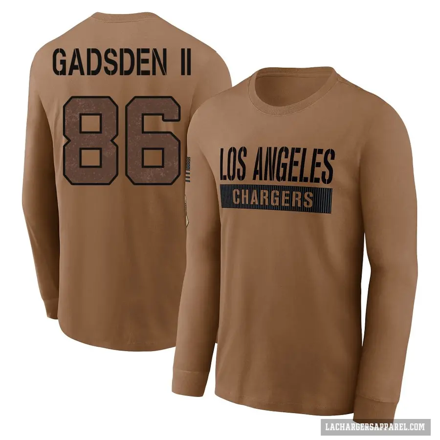 Youth ＃86 Oronde Gadsden II Los Angeles Chargers Brown 2023 Salute To Service Long Sleeve T-Shirt