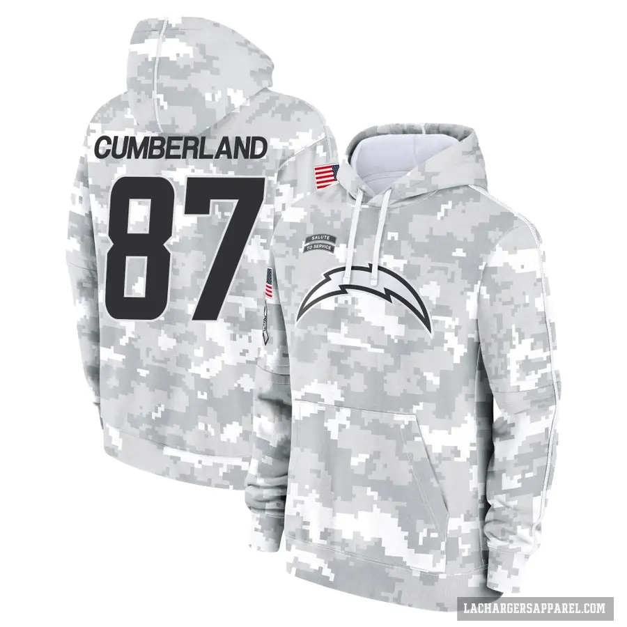 Youth ＃87 Jeff Cumberland Los Angeles Chargers Arctic Camo 2024 Salute to Service Club Fleece Pullover Hoodie
