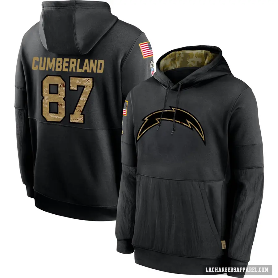 Youth ＃87 Jeff Cumberland Los Angeles Chargers Black 2020 Salute to Service Sideline Performance Pullover Hoodie