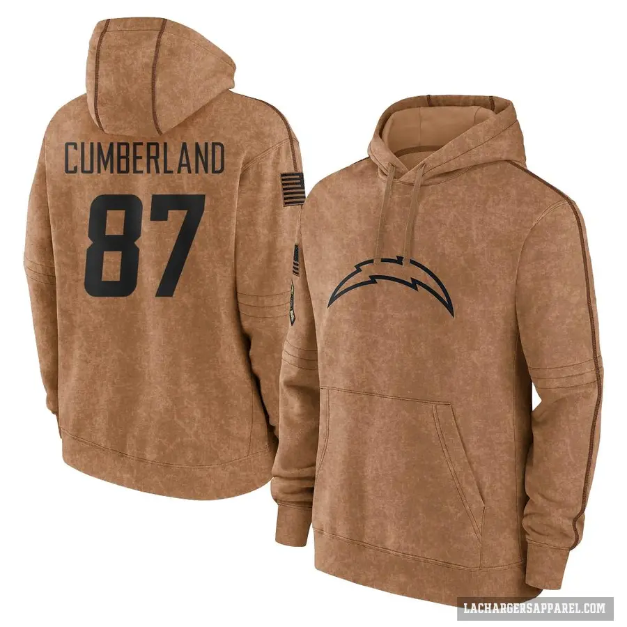 Youth ＃87 Jeff Cumberland Los Angeles Chargers Brown 2023 Salute To Service Club Pullover Hoodie