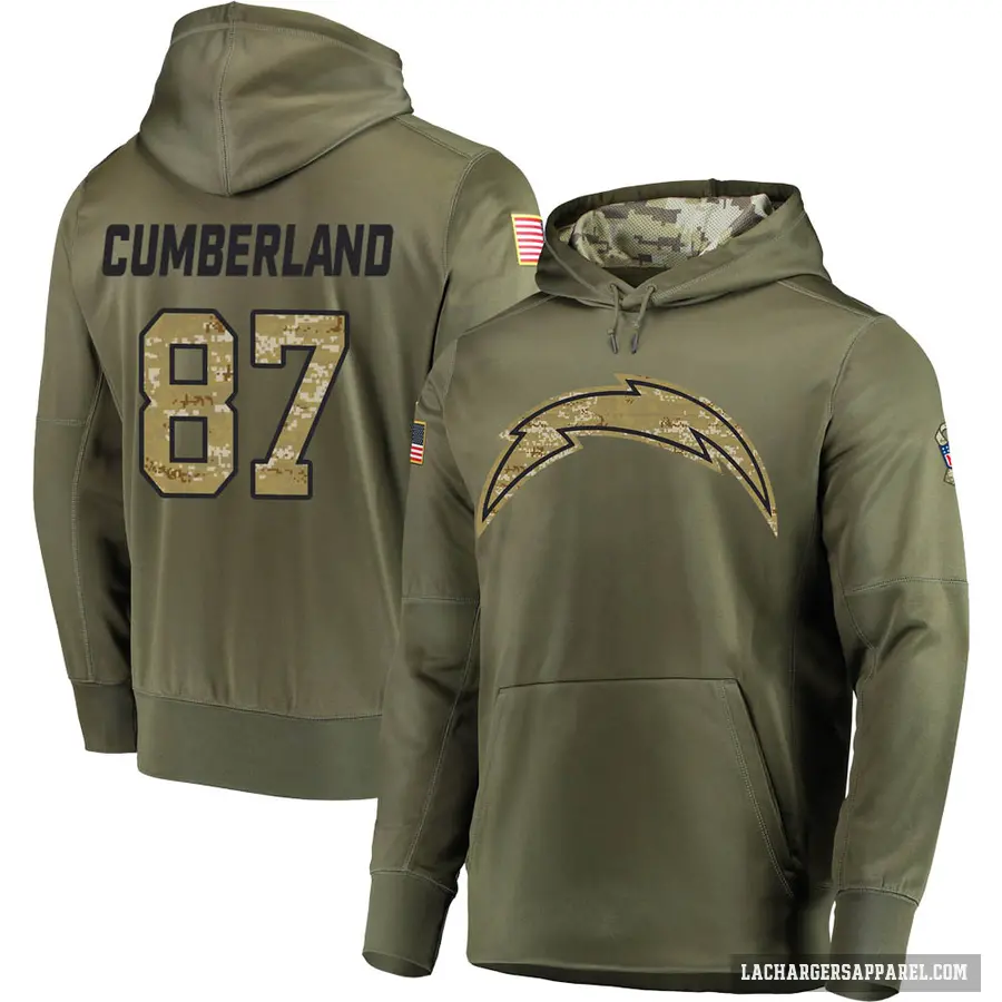 Youth ＃87 Jeff Cumberland Los Angeles Chargers Olive Salute to Service Pullover Hoodie