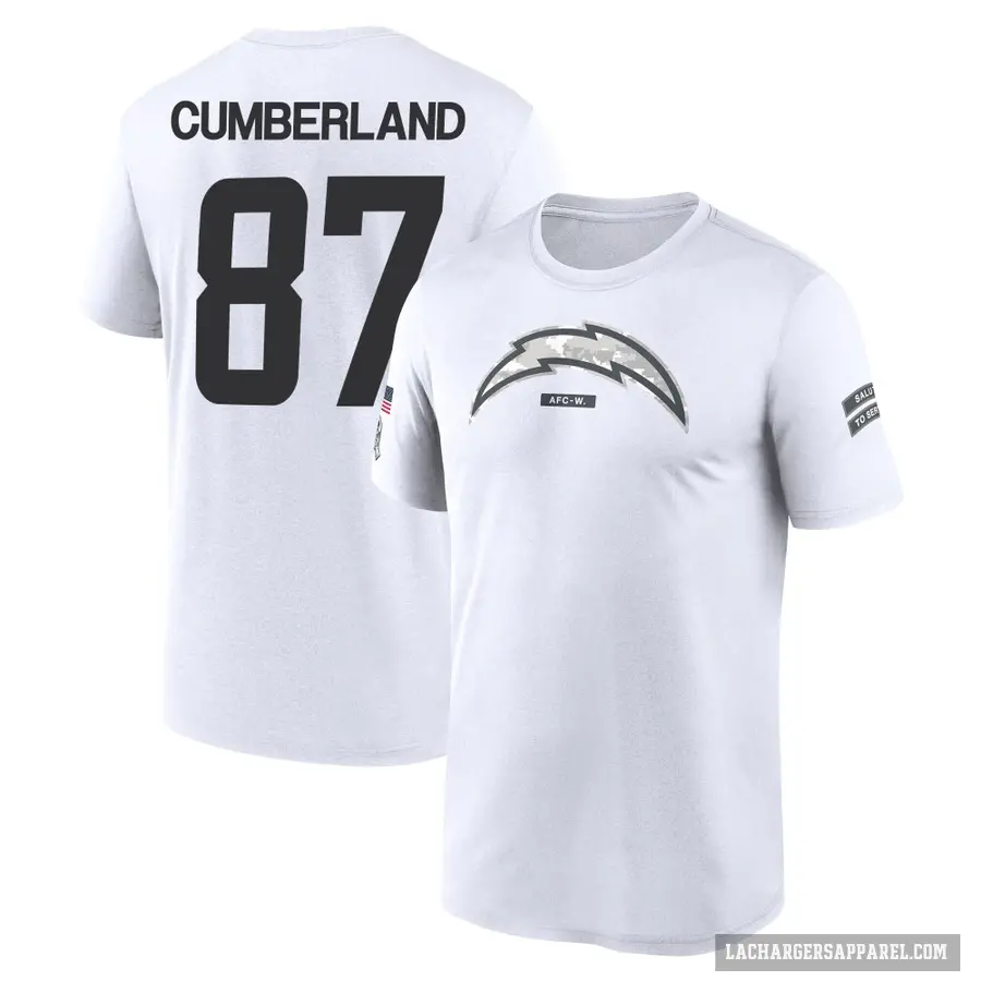 Youth ＃87 Jeff Cumberland Los Angeles Chargers White 2024 Salute to Service Performance T-Shirt