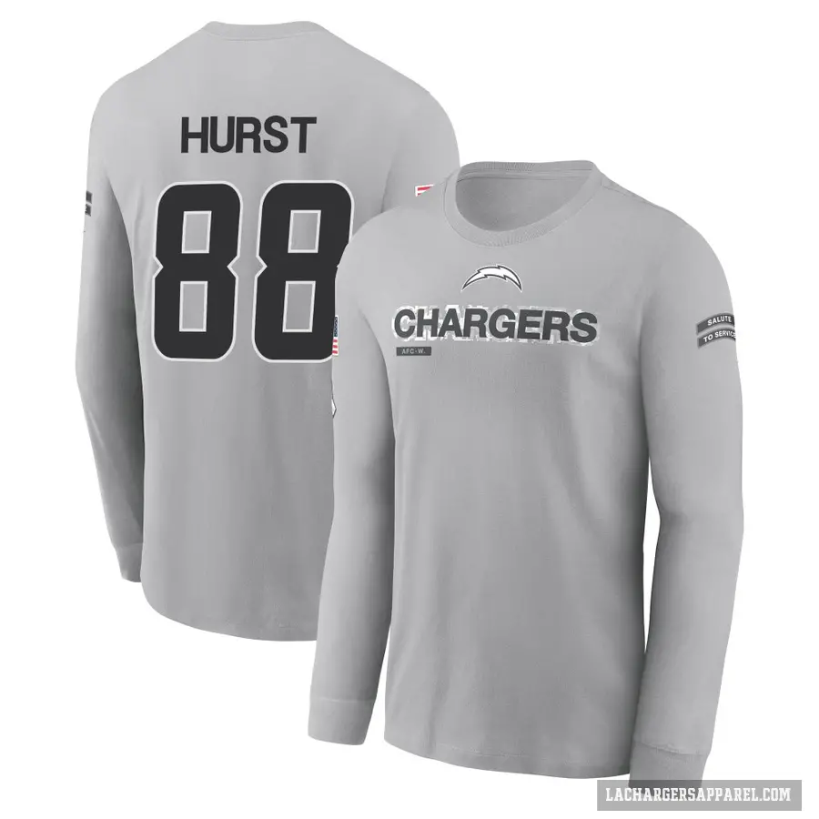 Youth ＃88 Hayden Hurst Los Angeles Chargers Gray 2024 Salute to Service Long Sleeve T-Shirt