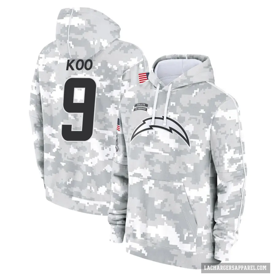 Youth ＃9 Younghoe Koo Los Angeles Chargers Arctic Camo 2024 Salute to Service Club Fleece Pullover Hoodie