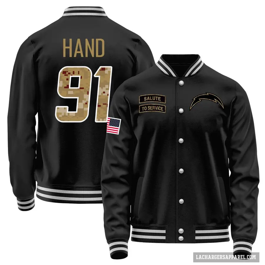 Youth ＃91 Da'Shawn Hand Los Angeles Chargers Black Salute to Service Sideline Performance Jacket