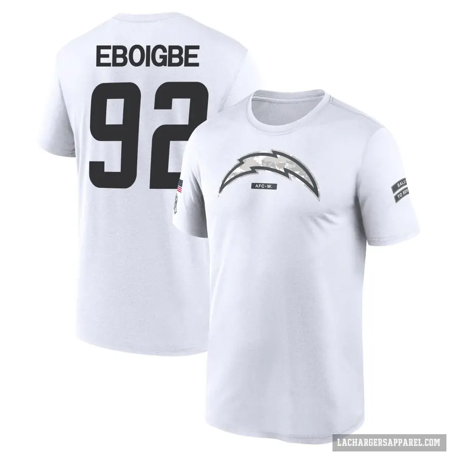 Youth ＃92 Justin Eboigbe Los Angeles Chargers White 2024 Salute to Service Performance T-Shirt